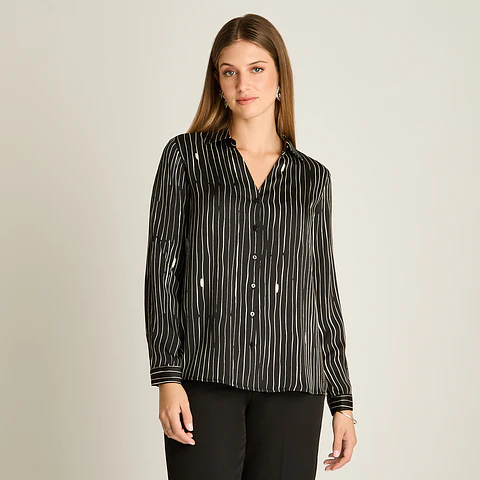 BLUSA (MU) M/L CAMISERA SATIN BASICA LISA LORENZO IMP. 208505 NEGRO 