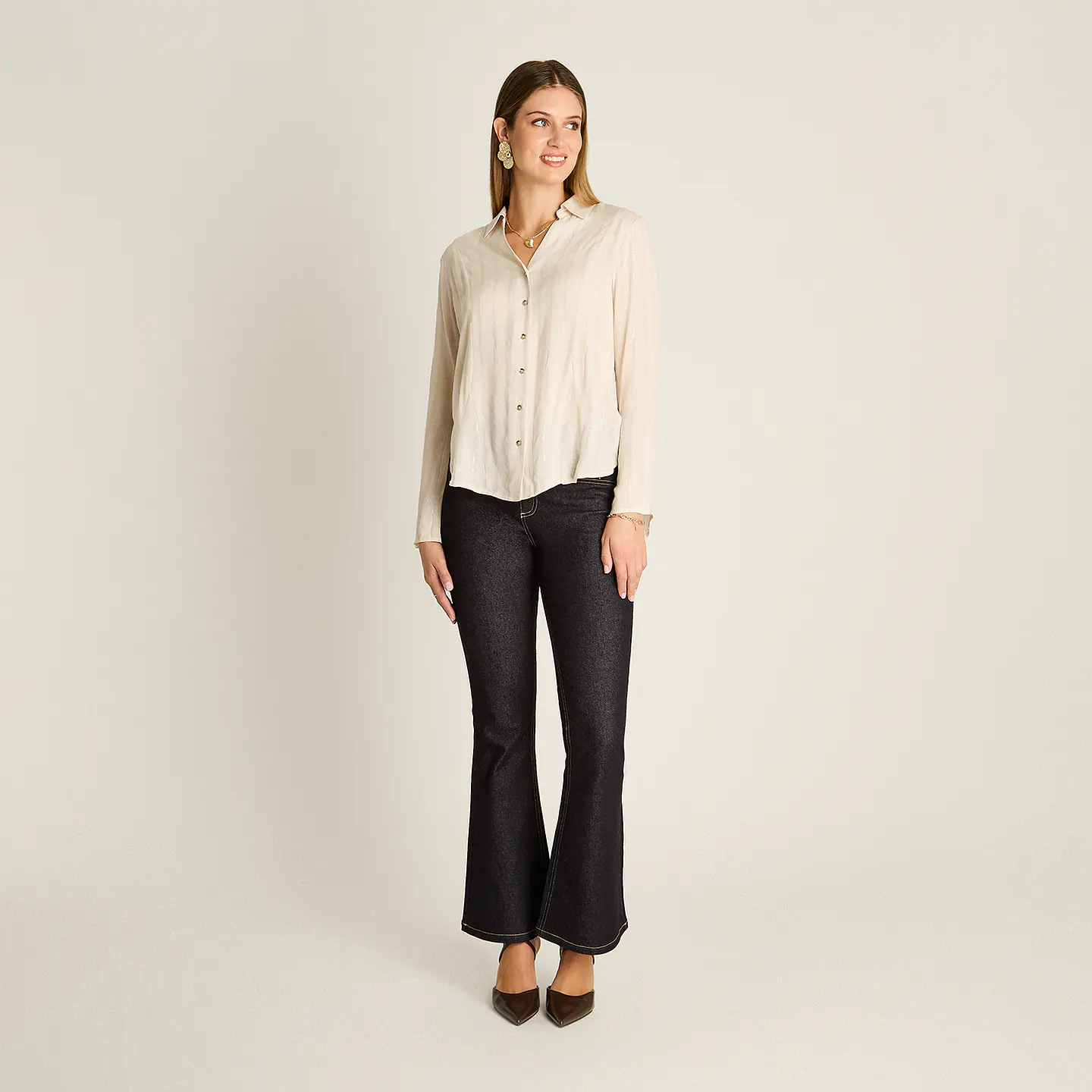 BLUSA (MU) M/L CAMISERA LISA APLIC LUREX LORENZO IMP. 208513 ARENA  2
