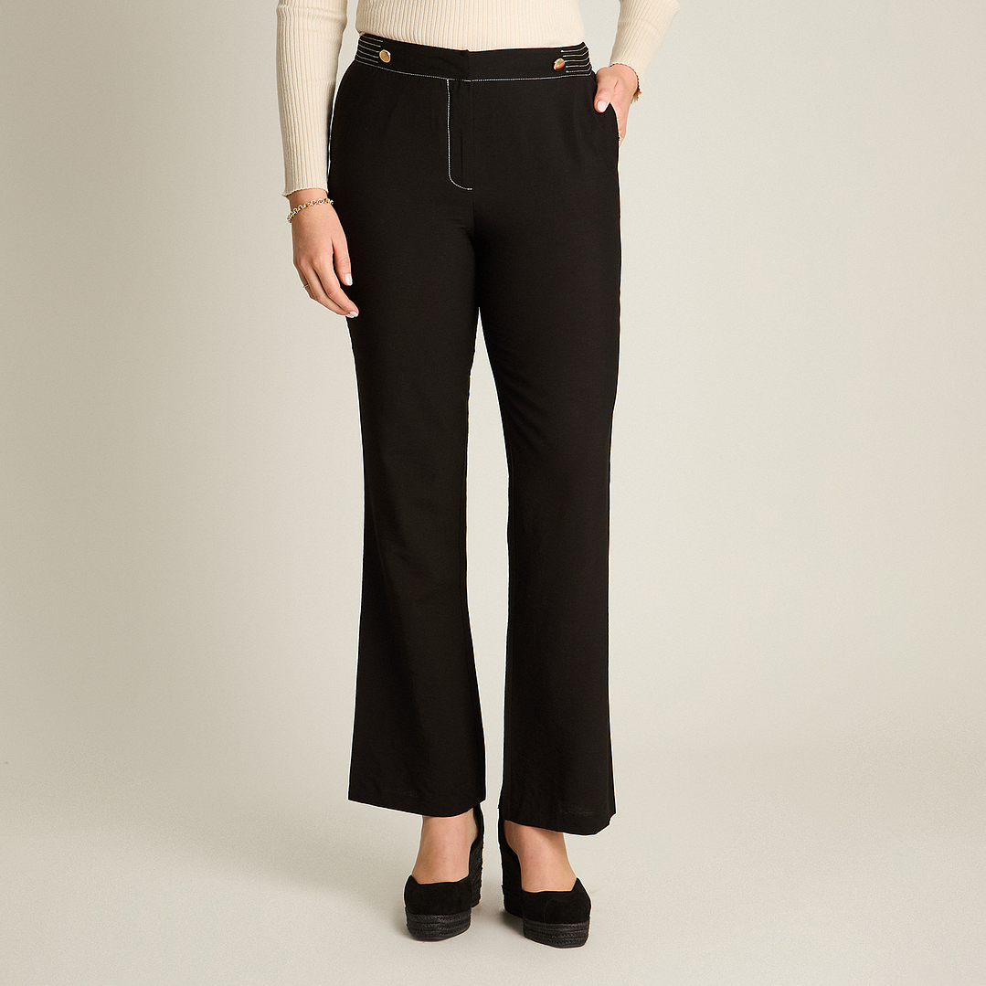 Pantalón Negro Palazzo Formal con Dos Botones 708502 1