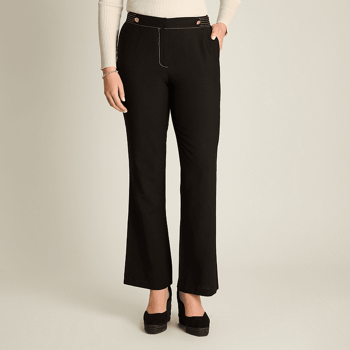 Pantalón Negro Palazzo Formal con Dos Botones 708502 1