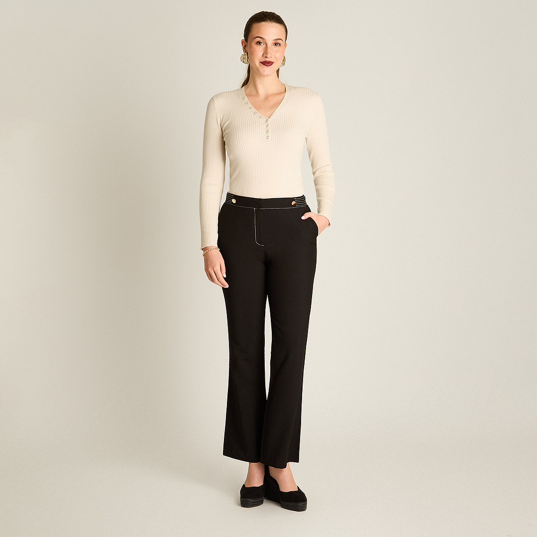 Pantalón Negro Palazzo Formal con Dos Botones 708502 2
