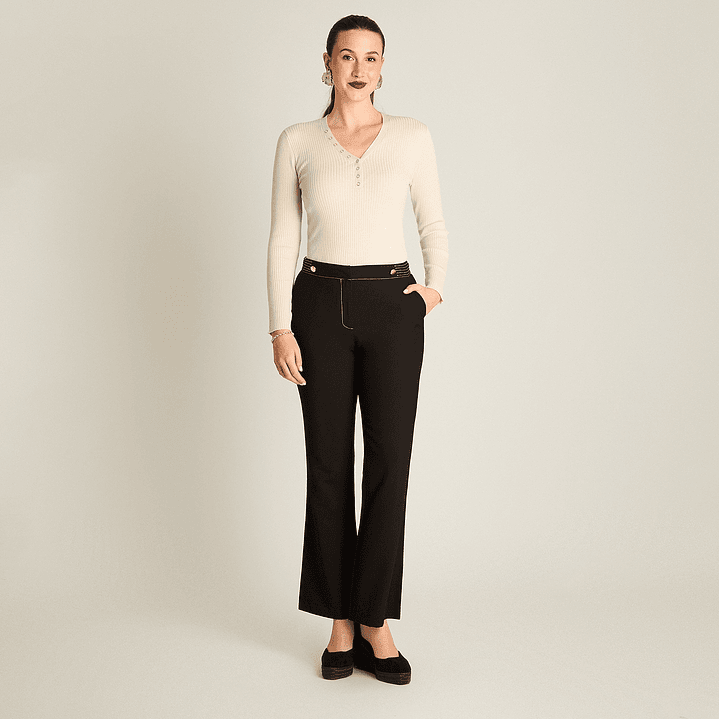 Pantalón Negro Palazzo Formal con Dos Botones 708502 2