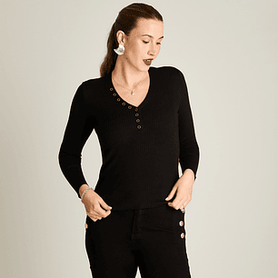 SWEATER (MU) M/L C/V PATA BOTON LISO LORENZO IMP. 818503 NEGRO 