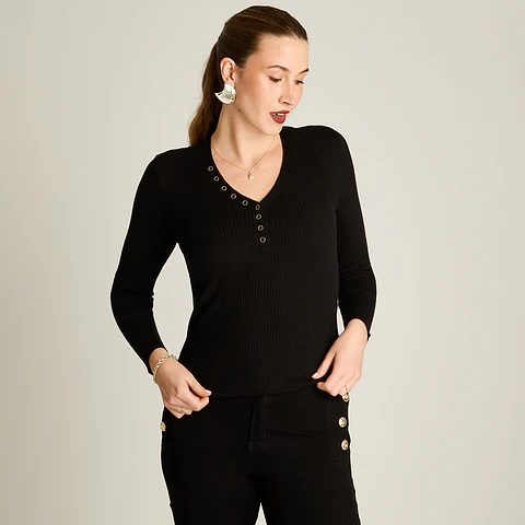SWEATER (MU) M/L C/V PATA BOTON LISO LORENZO IMP. 818503 NEGRO 
