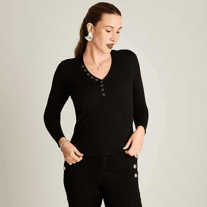 SWEATER (MU) M/L C/V PATA BOTON LISO LORENZO IMP. 818503 NEGRO  1