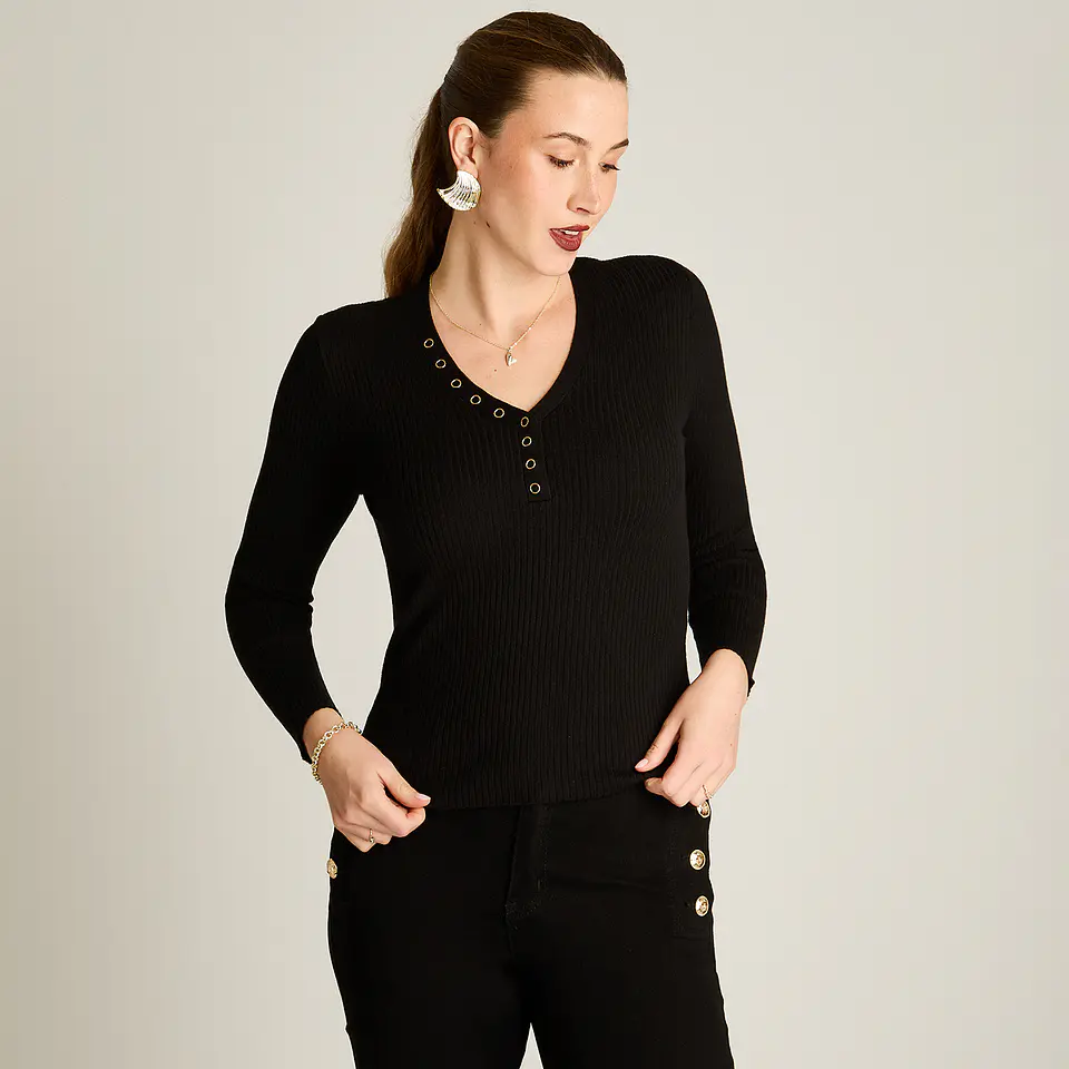 SWEATER (MU) M/L C/V PATA BOTON LISO LORENZO IMP. 818503 NEGRO  1