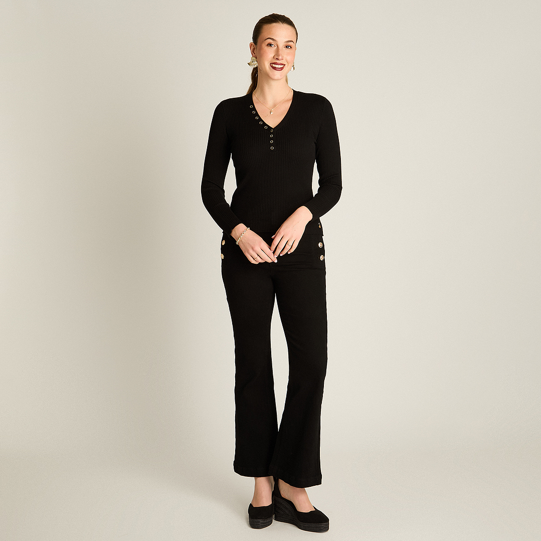 SWEATER (MU) M/L C/V PATA BOTON LISO LORENZO IMP. 818503 NEGRO  2