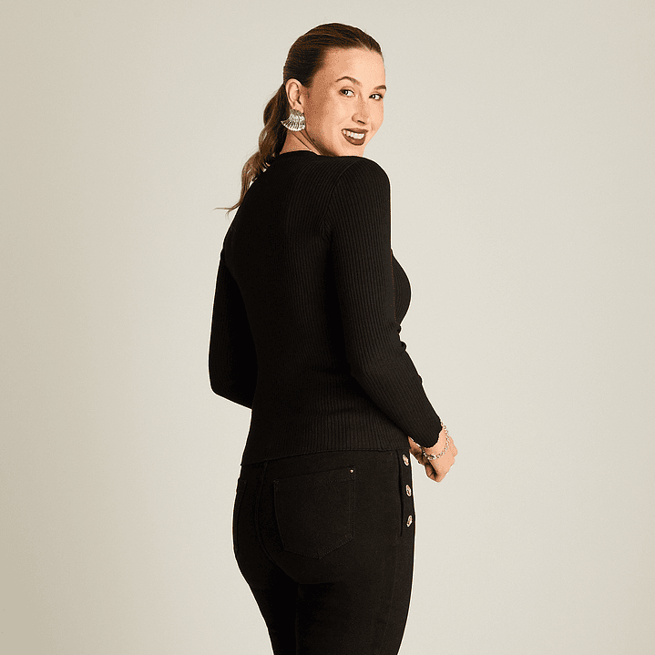 SWEATER (MU) M/L C/V PATA BOTON LISO LORENZO IMP. 818503 NEGRO  3