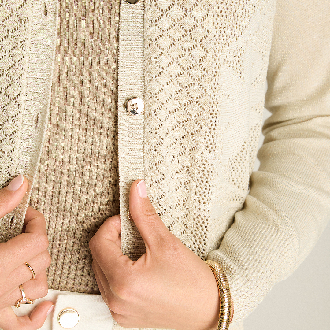 CARDIGAN (MU) M/L C/V BOTONES DORADOS LUREX LORENZO IMP. 808502 ARENA  4