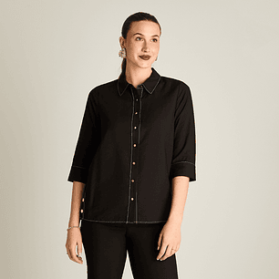 Blusa Negra Manga 3/4 con Aplicación de Botones 208503