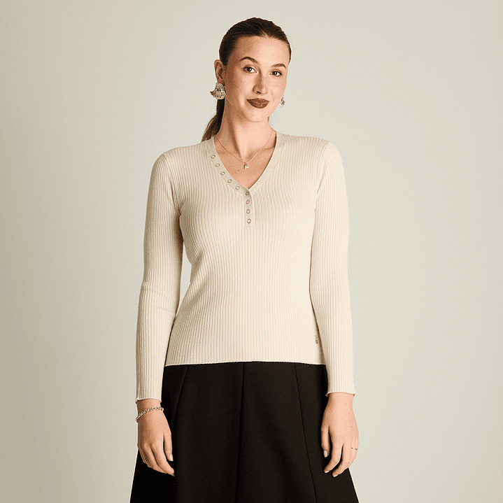 SWEATER (MU) M/L C/V PATA BOTON LISO LORENZO IMP. 818503 ARENA S 1