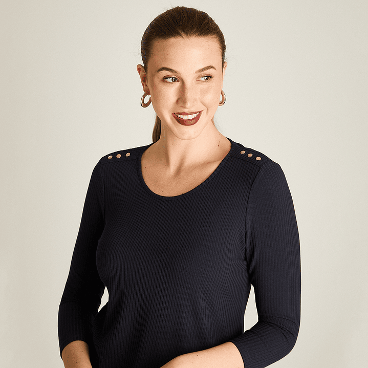 POLERA (MU) M/3/4 C/P APLIC EN HOMBROS LISA LORENZO IMP. 108504 AZUL S 4