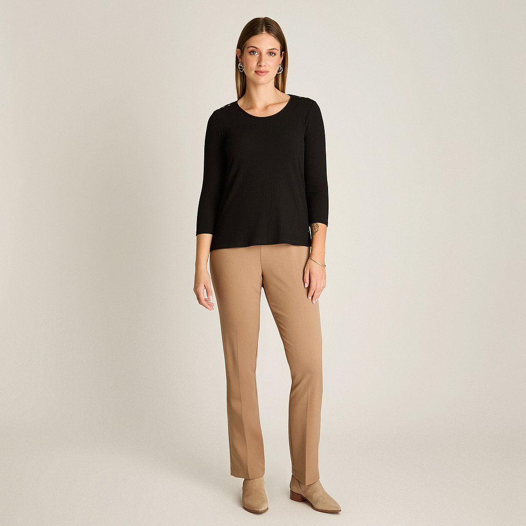 POLERA (MU) M/3/4 C/P APLIC EN HOMBROS LISA LORENZO IMP. 108504 NEGRO XXL 2