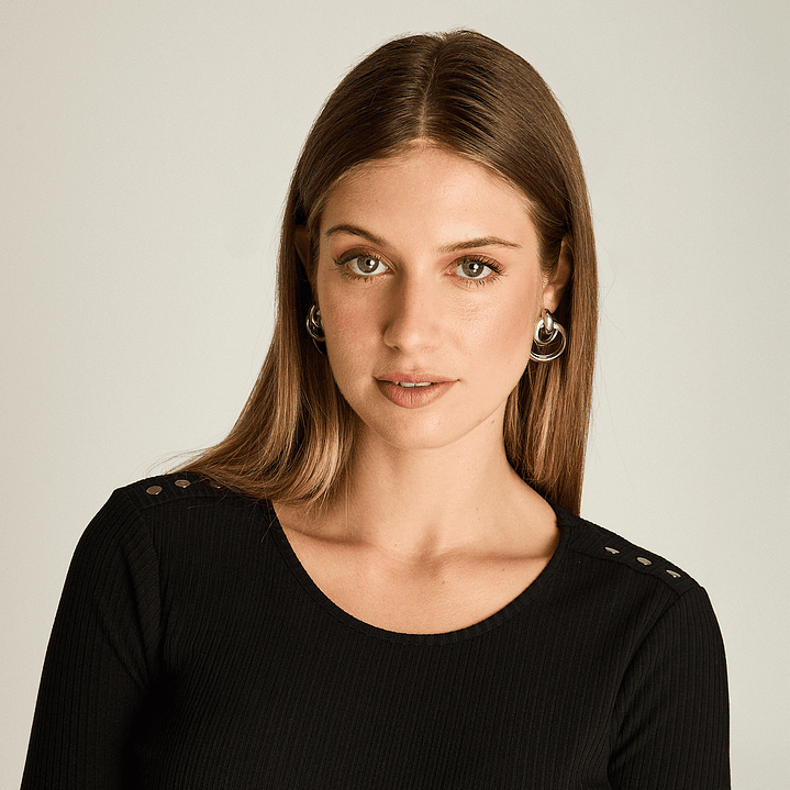 POLERA (MU) M/3/4 C/P APLIC EN HOMBROS LISA LORENZO IMP. 108504 NEGRO XXL 4