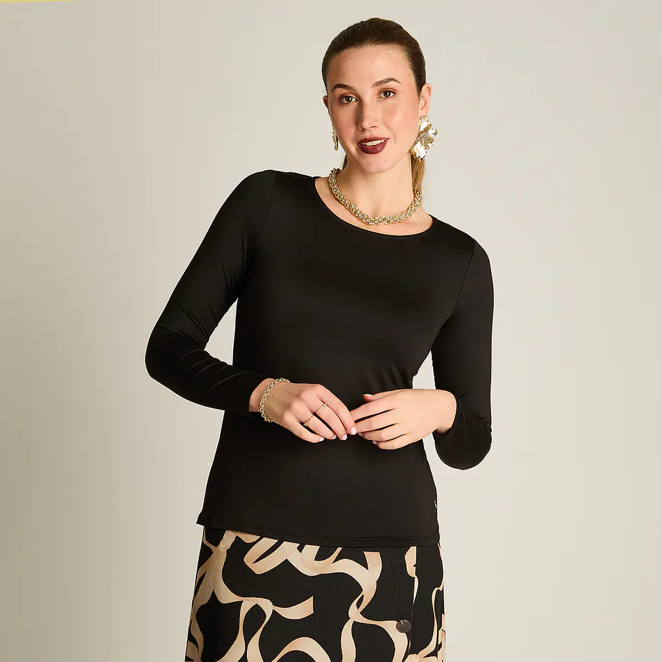 Polera (Mu) M/L C/P Basica Lisa Tt Lorenzo Imp. 100010 Negro 4