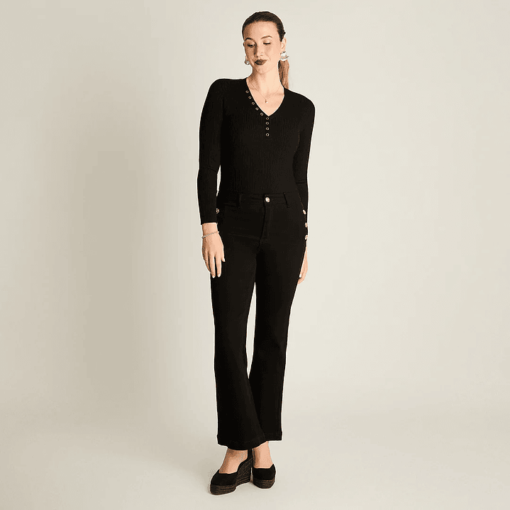 Jeans Negro Flare con Botones Dorados Laterales 738501 3