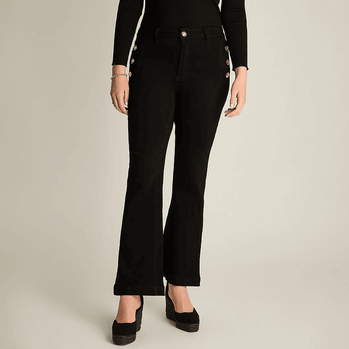 Jeans Negro Flare con Botones Dorados Laterales 738501 1