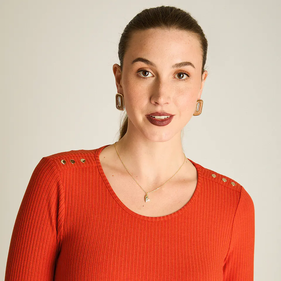 Polera Rib Terracota Manga 3/4 Con Aplicación En Hombros 108504 3