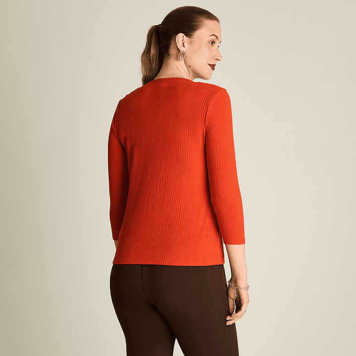 Polera Rib Terracota Manga 3/4 con Aplicación en Hombros 108504 4