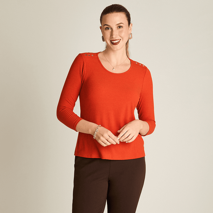 Polera Rib Terracota Manga 3/4 con Aplicación en Hombros 108504 1