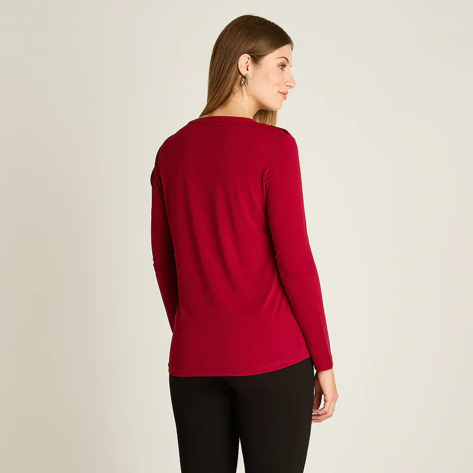 Polera Roja Manga Larga Con Escote Mao Y Botones Decorativos 108506 2