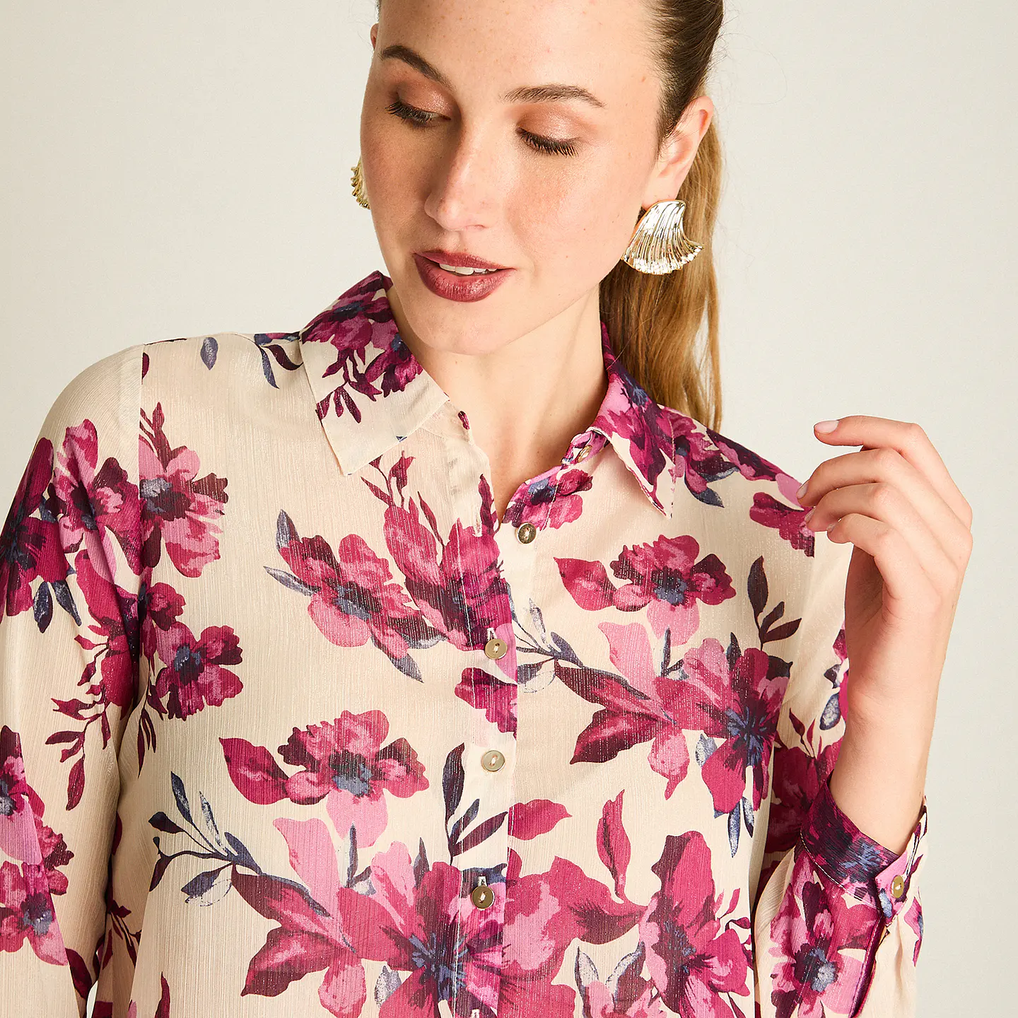 Blusa Camisera Arena Estampada Con Lurex. 208507 3