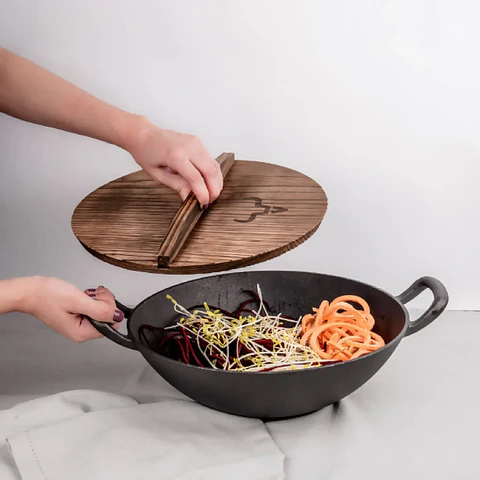 Wok 32Cm Tapa Madera Iron Cast Brando 690222132571