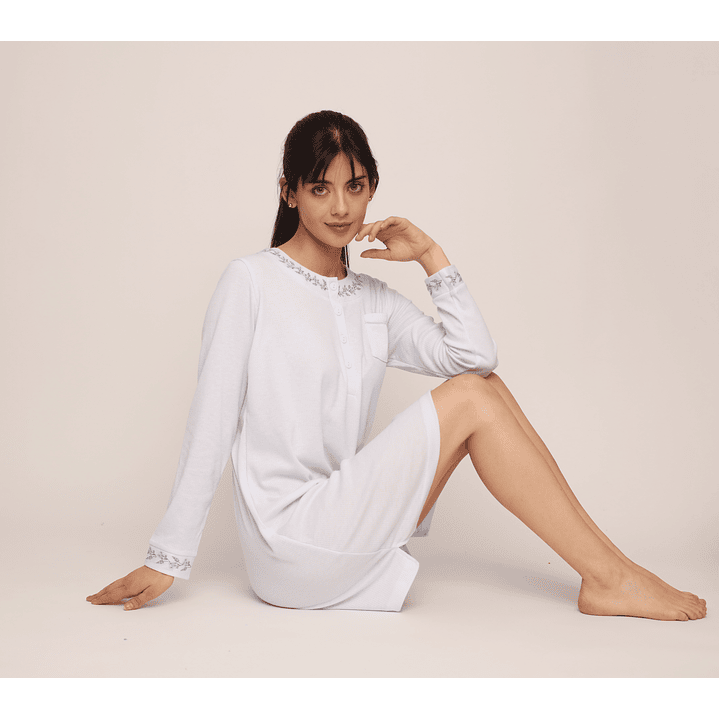 CAMISOLA (MU) C/P M/L PATA BOTON ACANALADA C/BORDADO ALGODON MON-AMOUR 239 CELESTE  2