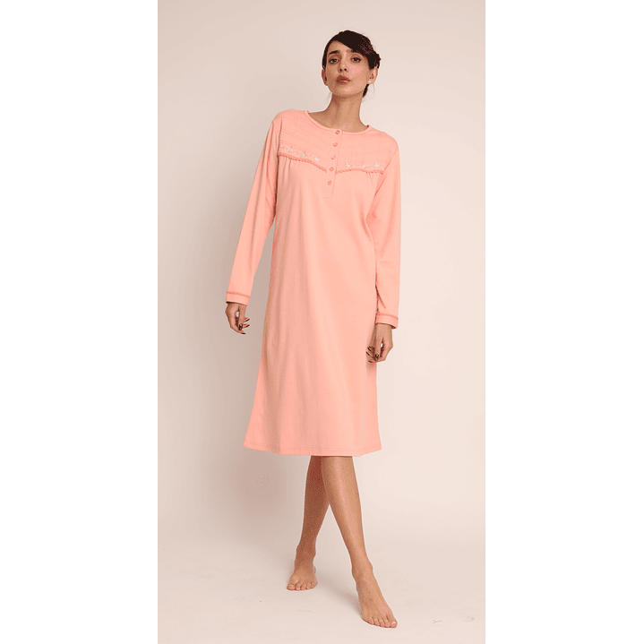 CAMISA (MU) C/P M/L PATA BOTON LISA APLIC BORDADO ALGODÓN MON-AMOUR 131 DURAZNO  1