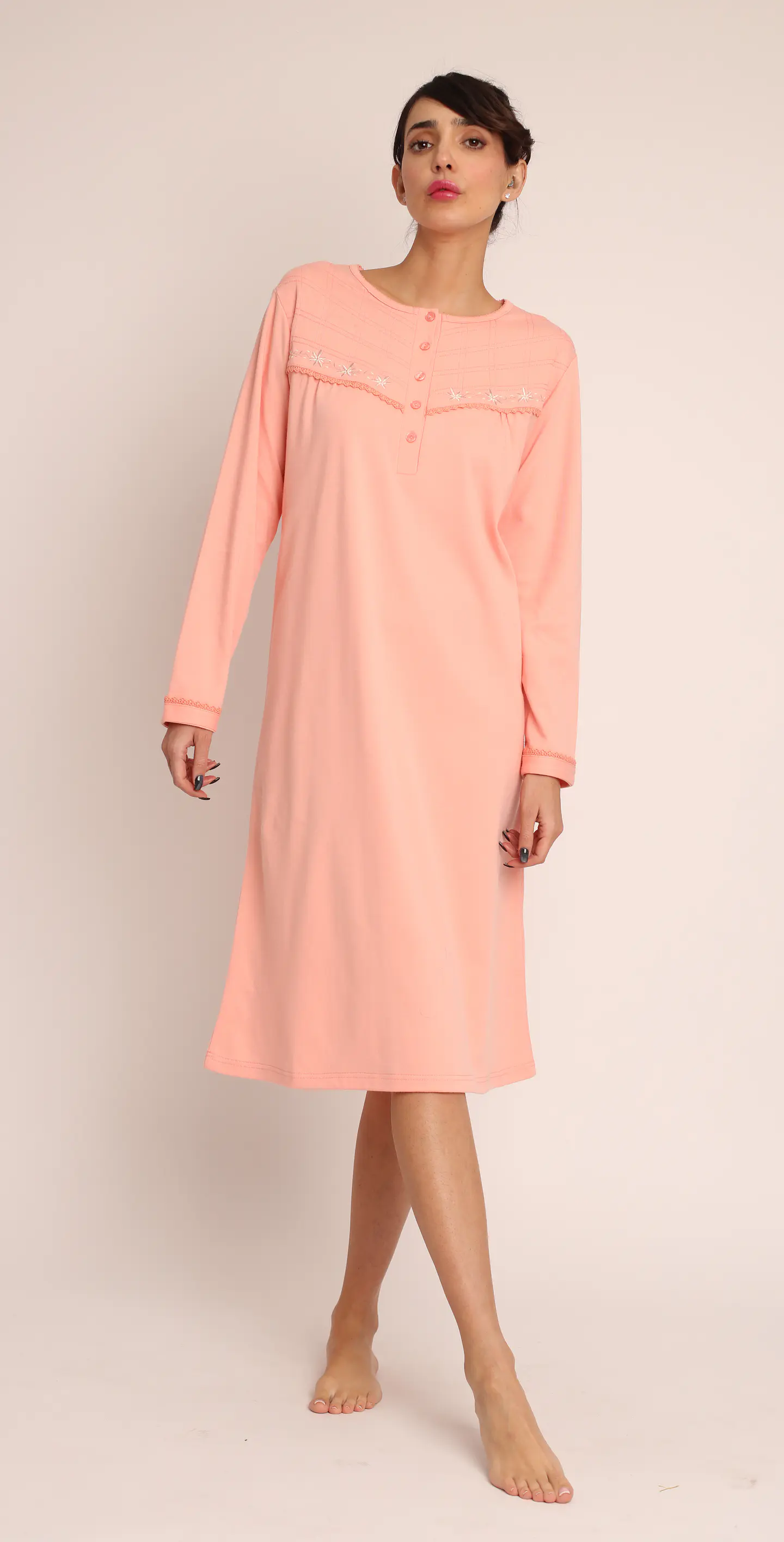 Camisa (Mu) C/P M/L Pata Boton Lisa Aplic Bordado Algodón Mon-Amour 131 Durazno  1