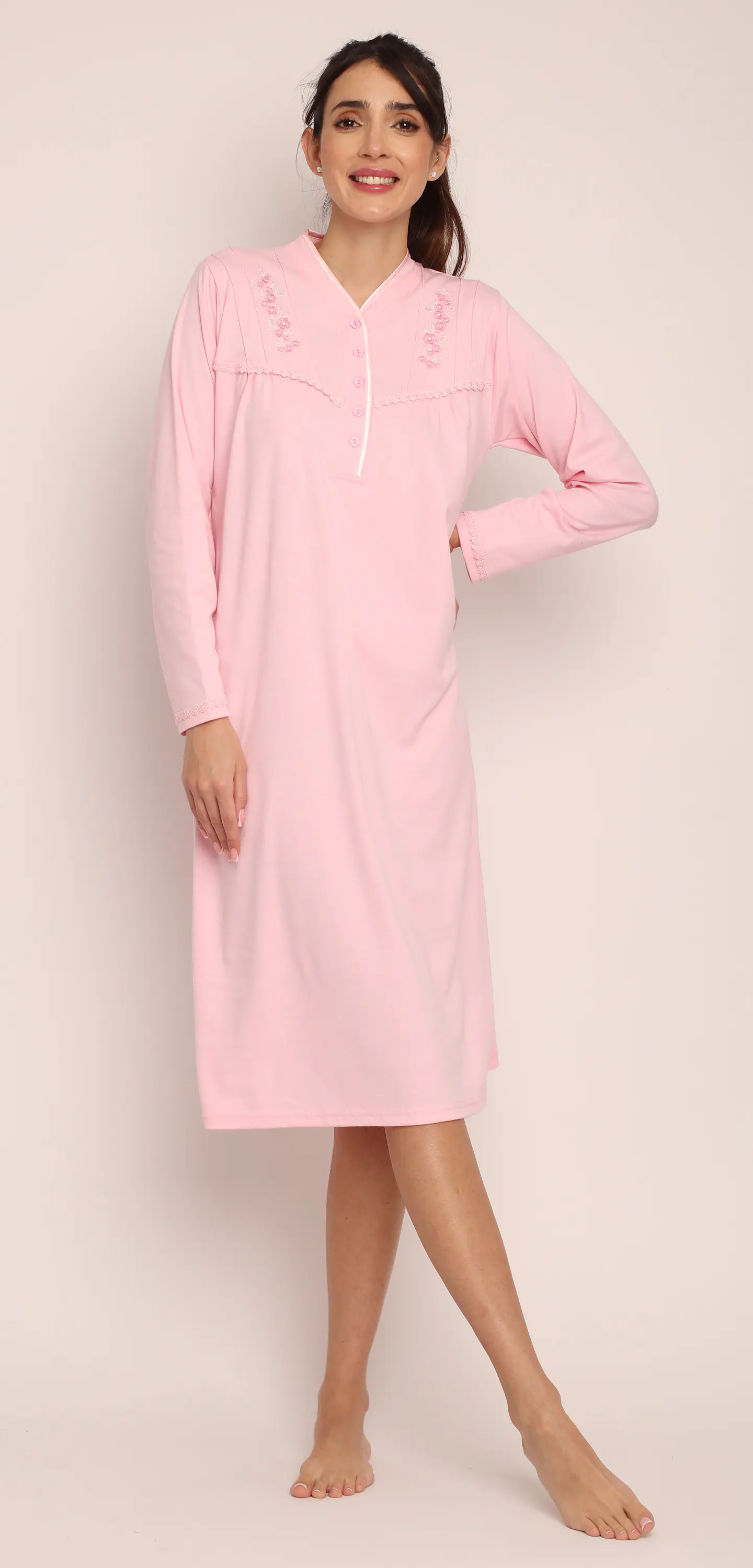 Camisa (Mu) C/P M/L Pata Boton C/Bord. Algodón Mon-Amour 124 Rosado  1