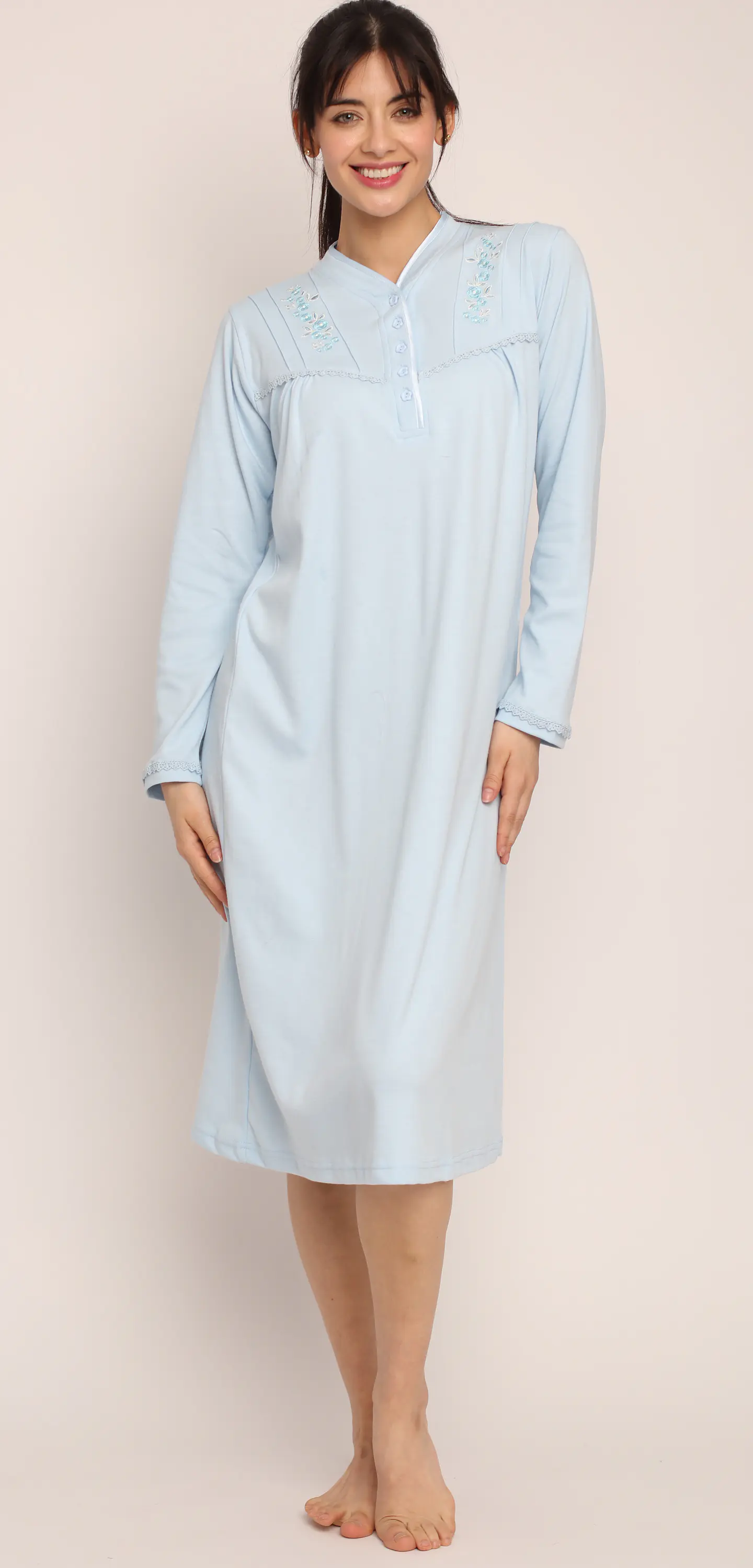 Camisa (Mu) C/P M/L Pata Boton C/Bord. Algodón Mon-Amour 124 Celeste  1