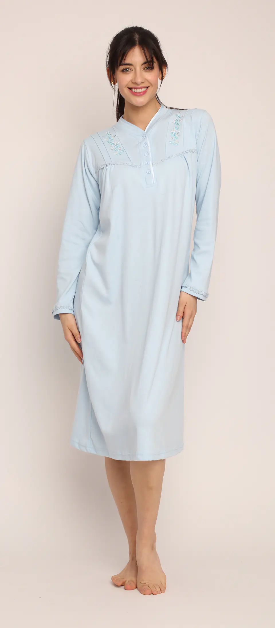 Camisa (Mu) C/P M/L Pata Boton C/Bord. Algodón Mon-Amour 124 Celeste  1