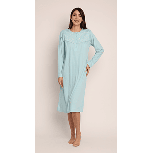 CAMISA (MU) C/P M/L PATA BOTON ACANALADA C/BORDADO ALGODÓN MON-AMOUR 123 AQUA 