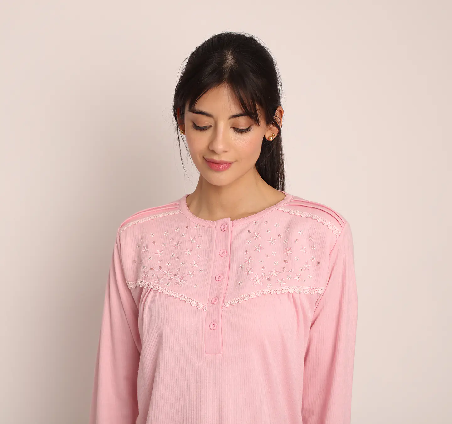 Camisa (Mu) C/P M/L Pata Boton Acanalada C/Bordado Algodón Mon-Amour 123 Rosado  2