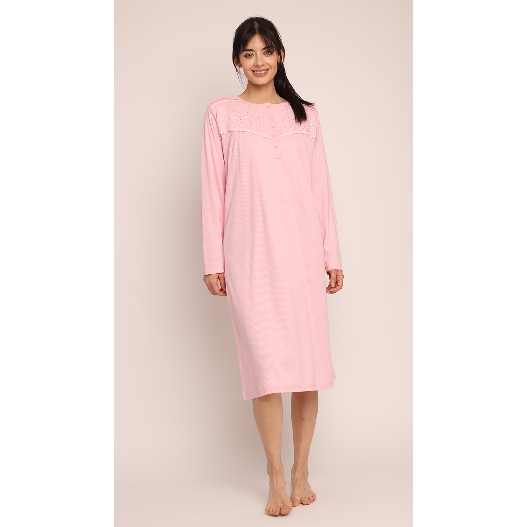 CAMISA (MU) C/P M/L PATA BOTON ACANALADA C/BORDADO ALGODÓN MON-AMOUR 123 ROSADO  1