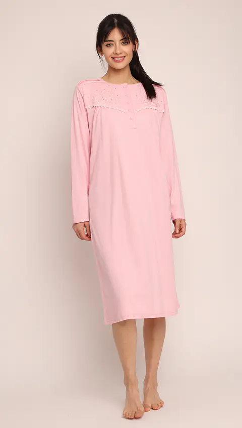 Camisa (Mu) C/P M/L Pata Boton Acanalada C/Bordado Algodón Mon-Amour 123 Rosado 