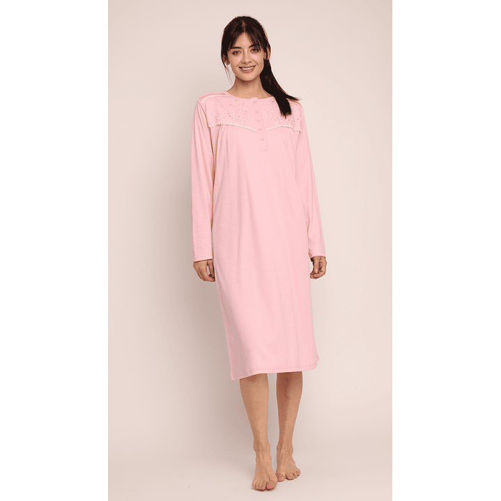 CAMISA (MU) C/P M/L PATA BOTON ACANALADA C/BORDADO ALGODÓN MON-AMOUR 123 ROSADO  1