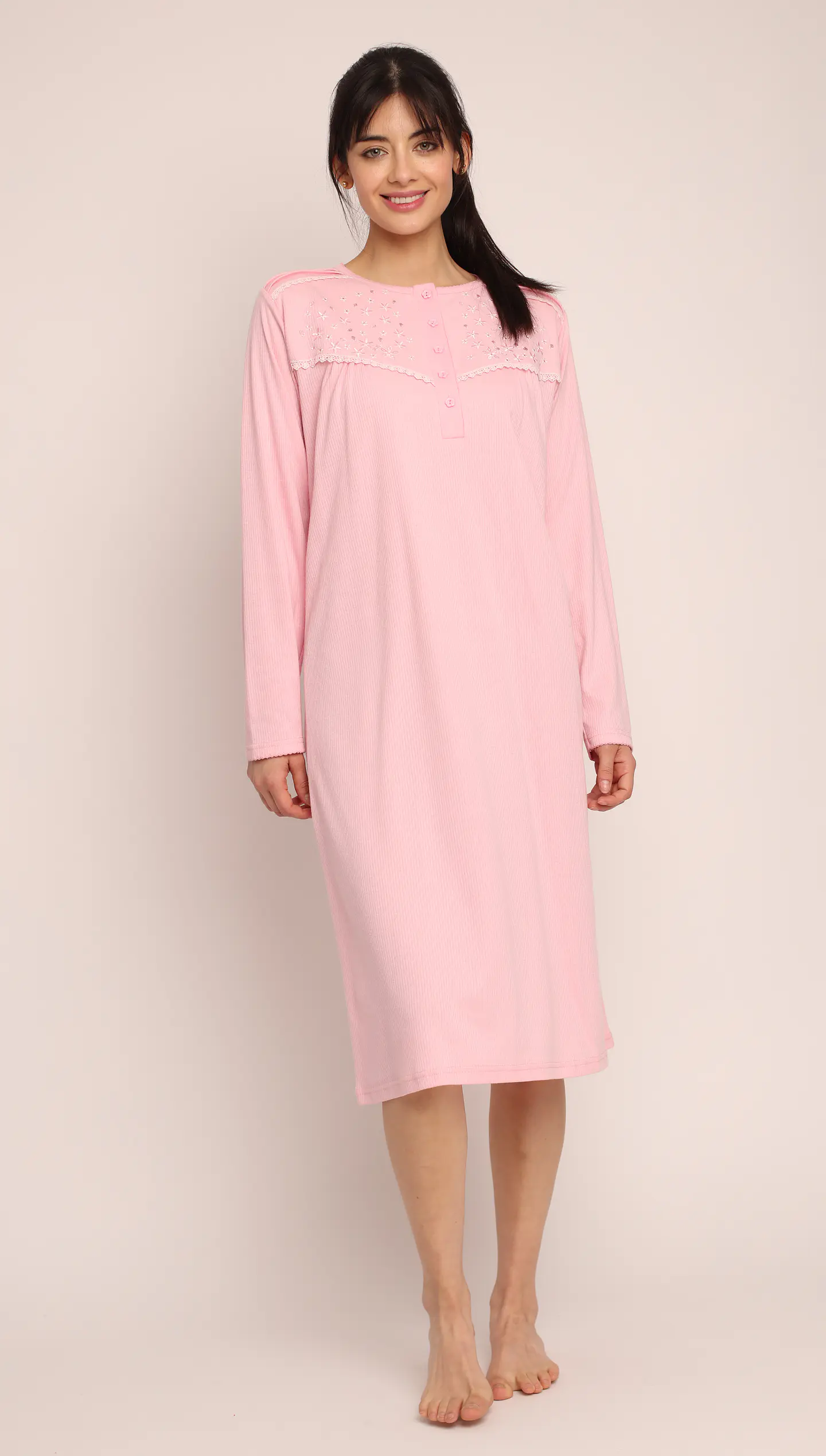 Camisa (Mu) C/P M/L Pata Boton Acanalada C/Bordado Algodón Mon-Amour 123 Rosado  1