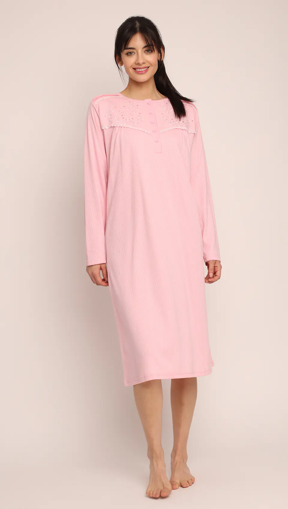 Camisa (Mu) C/P M/L Pata Boton Acanalada C/Bordado Algodón Mon-Amour 123 Rosado  1