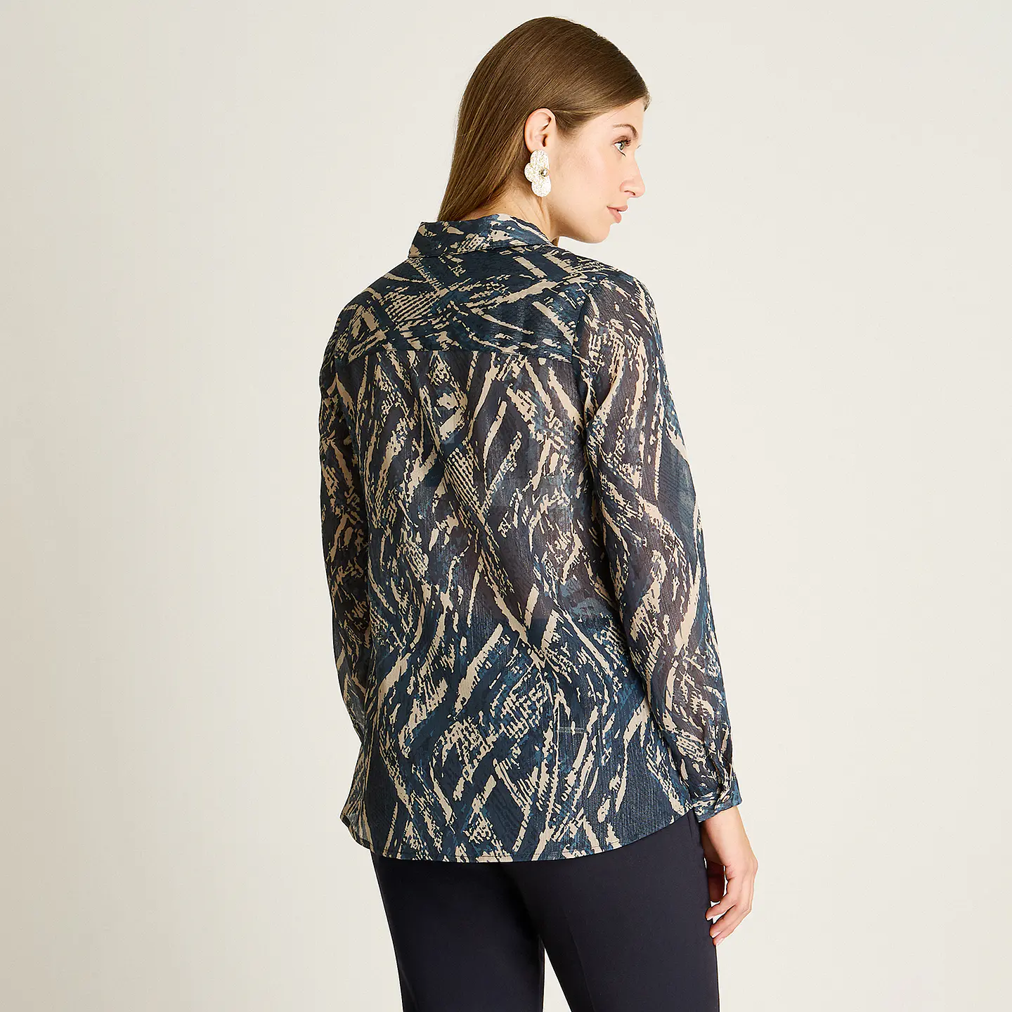Blusa Camisera Azul Estampada Con Lurex 208507 2