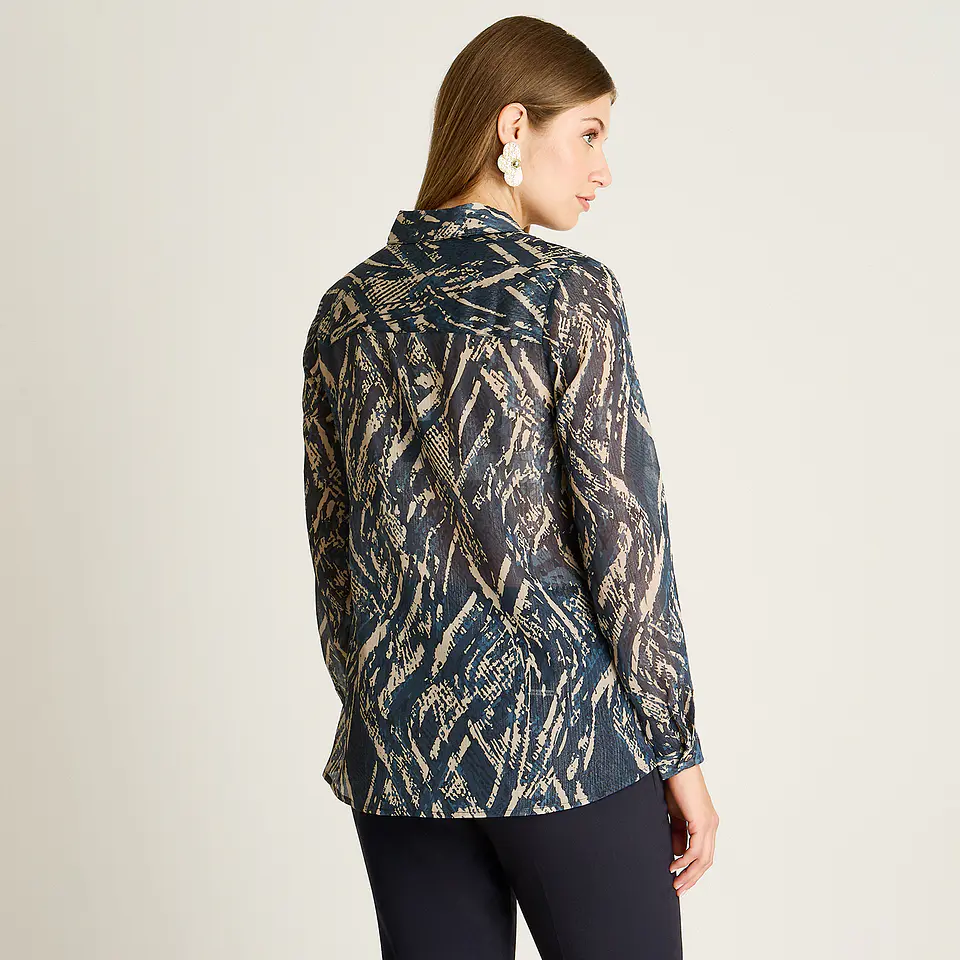 Blusa Camisera Azul Estampada Con Lurex 208507 2