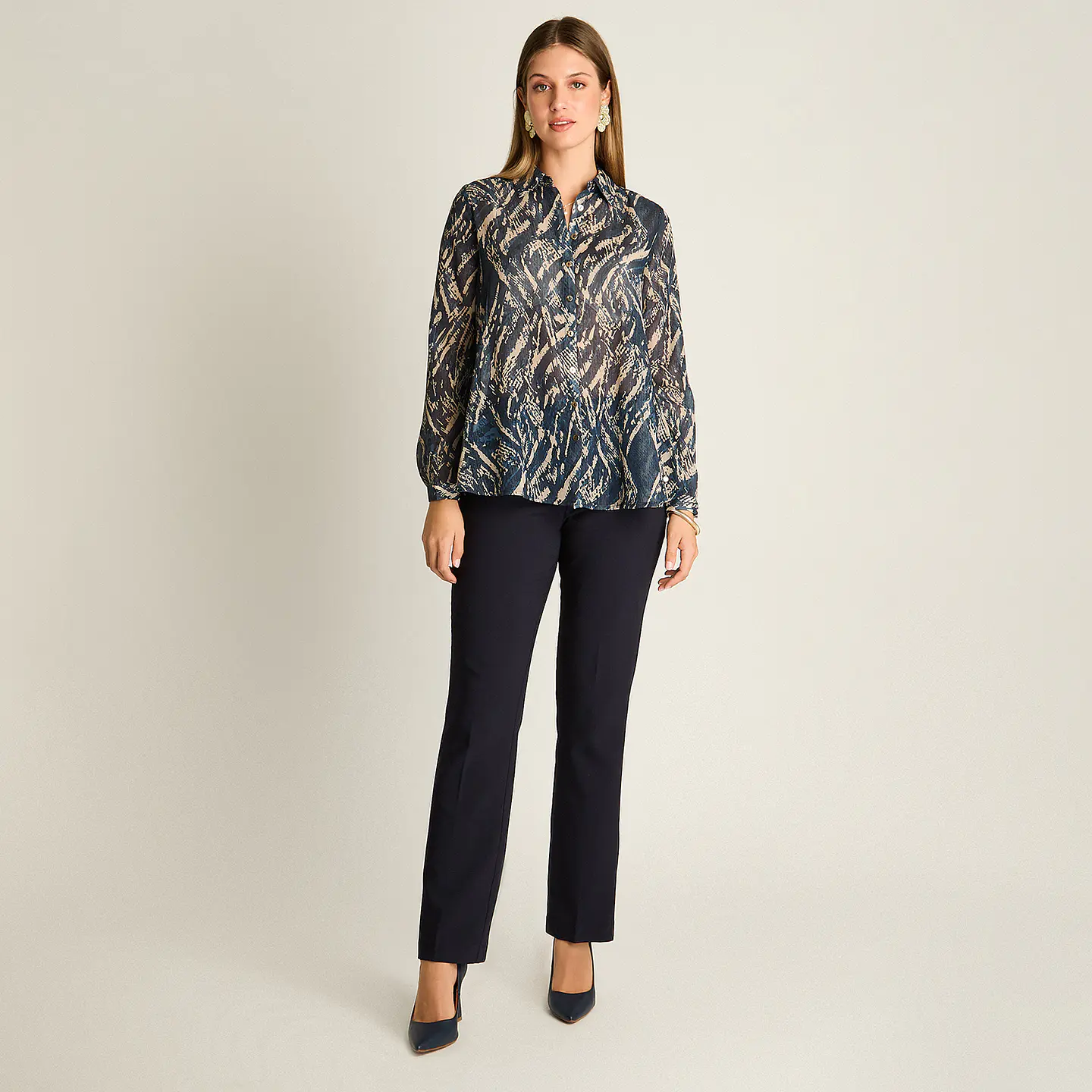 Blusa Camisera Azul Estampada Con Lurex 208507 3