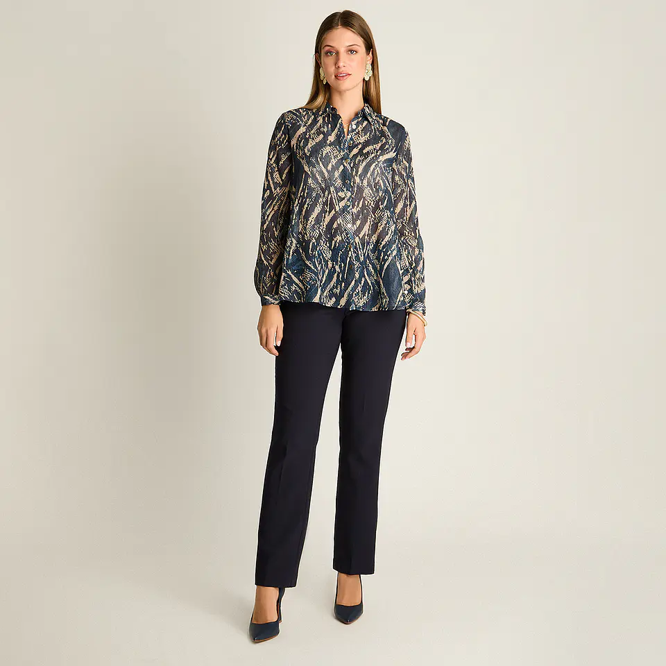 Blusa Camisera Azul Estampada Con Lurex 208507 3