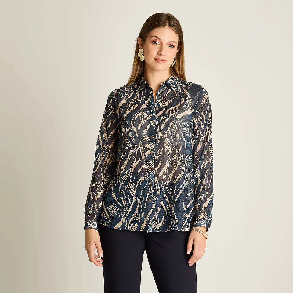 Blusa Camisera Azul Estampada Con Lurex 208507 1