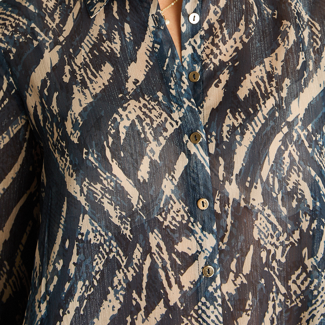 Blusa Camisera Azul Estampada con Lurex 208507 4