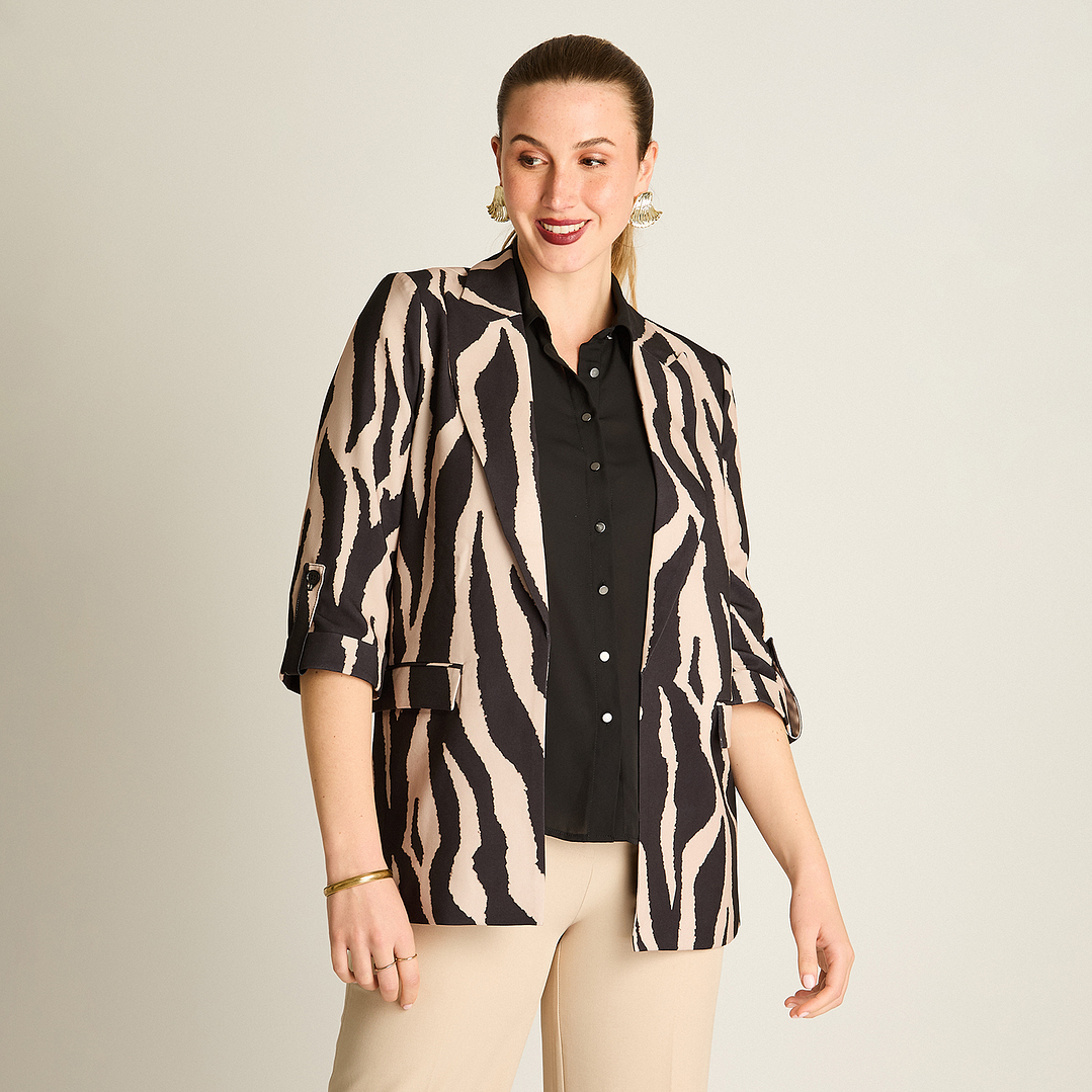 Blazer Negro Manga 3/4 Elasticidad Nula Con Forro Calce Normal Tela Plano 958505   1