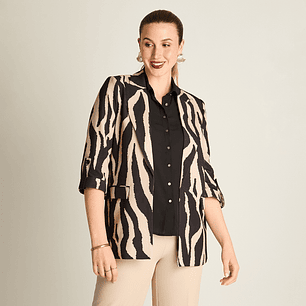 Blazer Negro Manga 3/4 Elasticidad Nula Con Forro Calce Normal Tela Plano 958505  