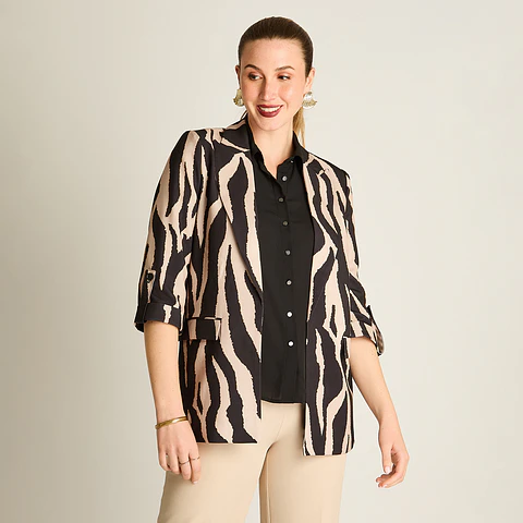 Blazer Negro Manga 3/4 Elasticidad Nula Con Forro Calce Normal Tela Plano 958505  