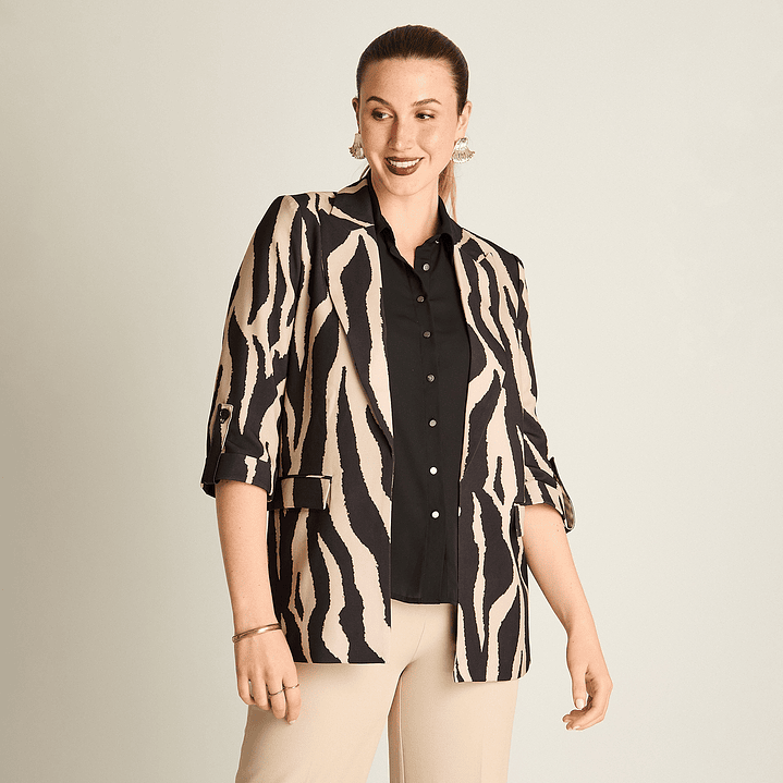 Blazer Negro Manga 3/4 Elasticidad Nula Con Forro Calce Normal Tela Plano 958505   1